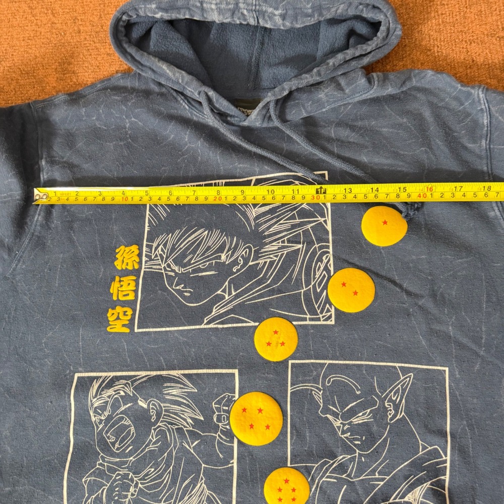 Dragon Ball Z Mens Hoodie Blue Acid Wash Goku Gohan Piccolo Graphic Large gym A+ - Picture 4 of 10